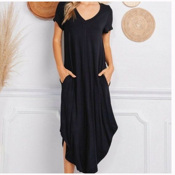 Pink Lily Dresses & Skirts - 2/$30 BLUE V Neck Dress with Pockets - Small